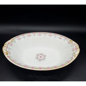 Antique Limoges M. Redon PL Pink Rose Flower Oval Vegetable Seving Dish Bowl 10"